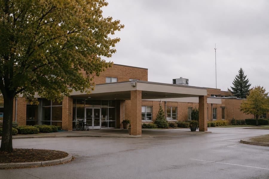 The entrance to a small community hospital